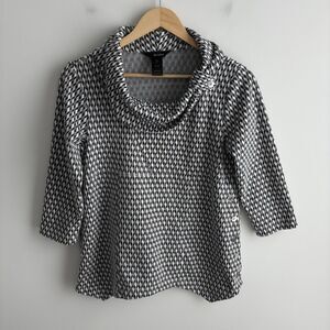 Ali Miles Petite Small Tunic Sweater 3/4 Sleeve Boho Lagenlook Geometric Buttons